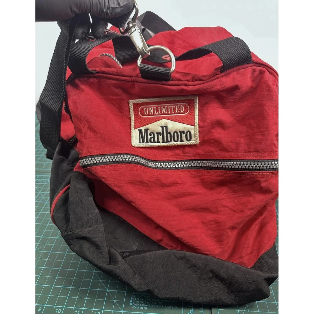 Vintage Marlboro Unlimited Duffel Bag Red Black Travel Gym Gear 90s Retro